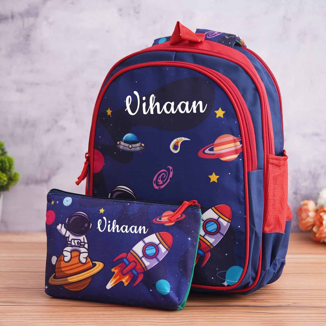 Colorful school bag for kids with cartoon print and spacious compartments