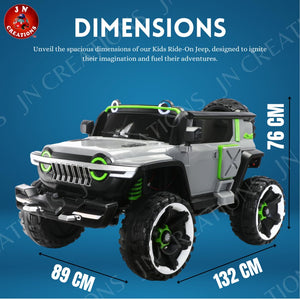 Heavy-duty 12V Battery Operated 4X4 Kids Ride on Jeep, Model WN-1166, in grey with vibrant green accents, featuring a large size and rugged tires for an immersive driving experience."