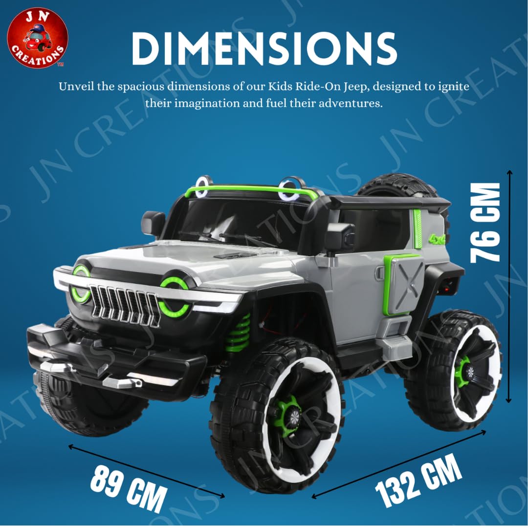 Heavy-duty 12V Battery Operated 4X4 Kids Ride on Jeep, Model WN-1166, in grey with vibrant green accents, featuring a large size and rugged tires for an immersive driving experience."