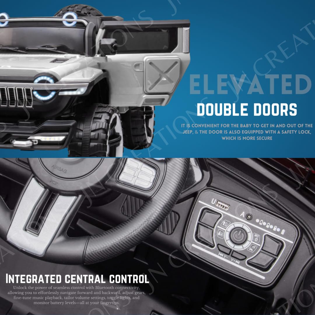 Heavy-duty 12V Battery Operated 4X4 Kids Ride on Jeep, Model WN-1166, in grey with vibrant green accents, featuring a large size and rugged tires for an immersive driving experience." www.usmile.toys