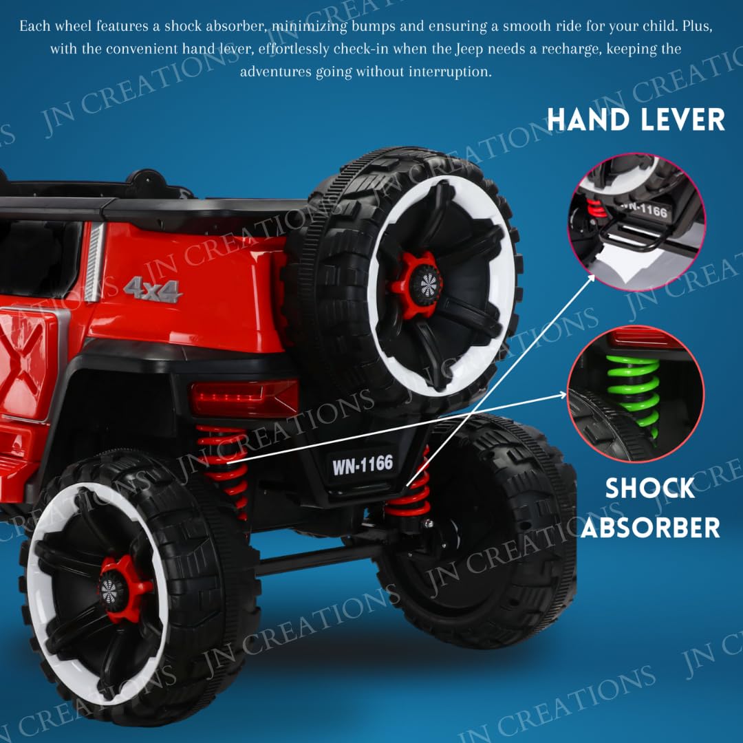 Heavy-duty 12V Battery Operated 4X4 Kids Ride on Jeep, Model WN-1166, in grey with vibrant green accents, featuring a large size and rugged tires for an immersive driving experience.
