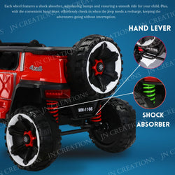 Heavy-duty 12V Battery Operated 4X4 Kids Ride on Jeep, Model WN-1166, in grey with vibrant green accents, featuring a large size and rugged tires for an immersive driving experience." www.usmile.toys