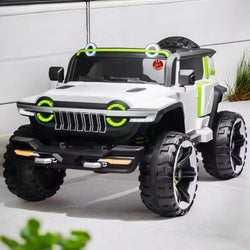 Heavy-duty 12V Battery Operated 4X4 Kids Ride on Jeep, Model WN-1166, in grey with vibrant green accents, featuring a large size and rugged tires for an immersive driving experience."