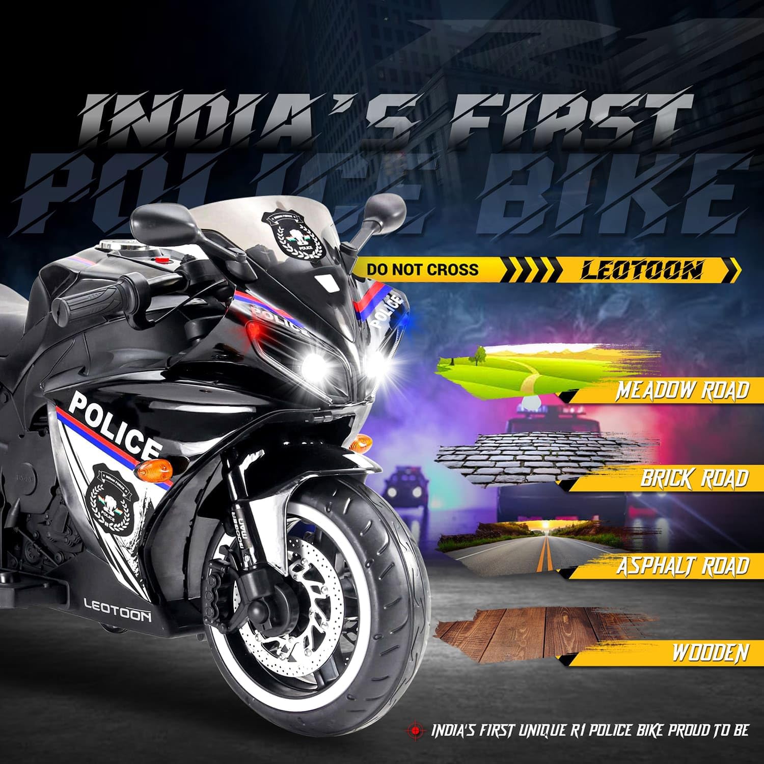 12V electric police bike for kids, black and white ride-on toy. www.usmile.toys