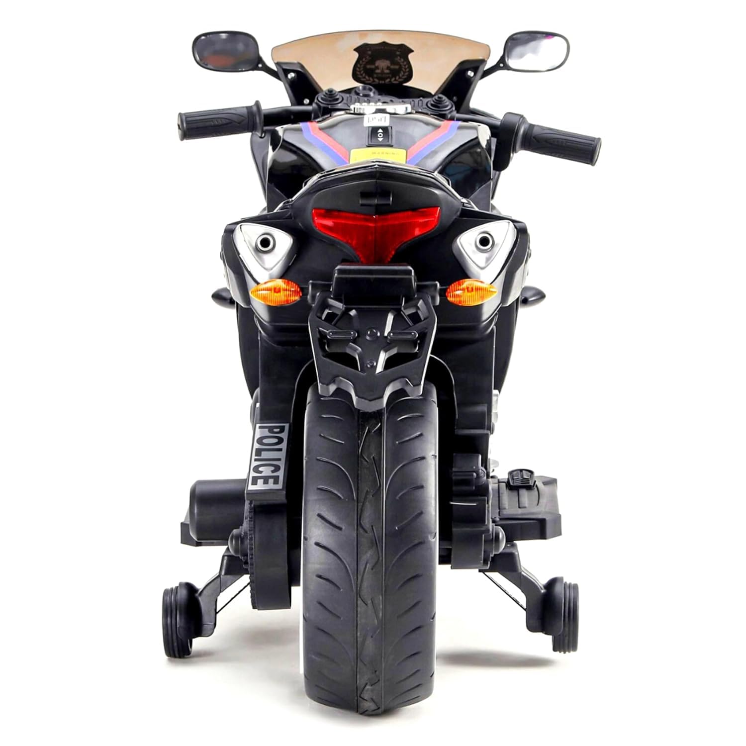 12V electric police bike for kids, black and white ride-on toy. www.usmile.toys