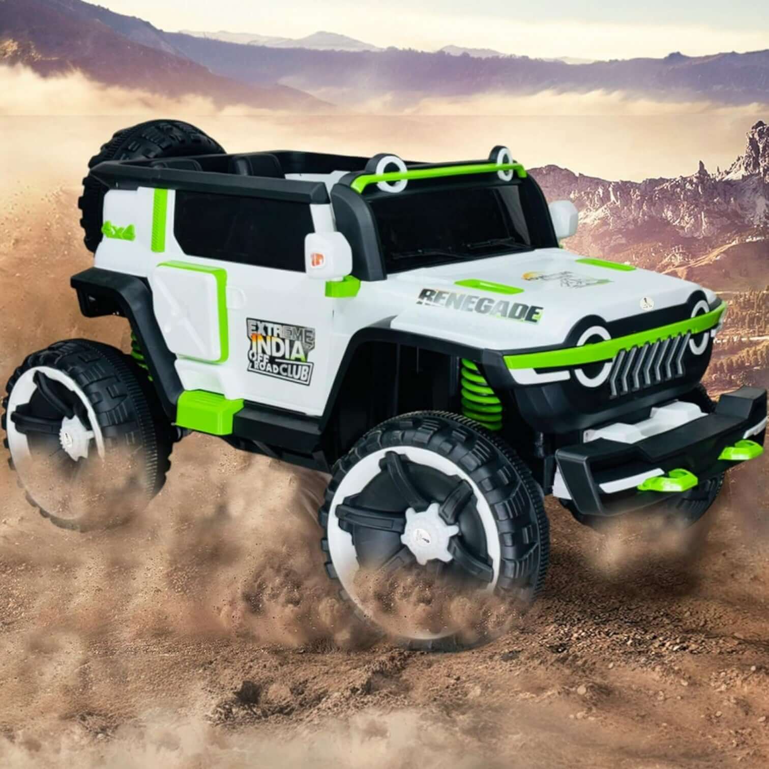 Toy monster truck with large wheels on a desert background