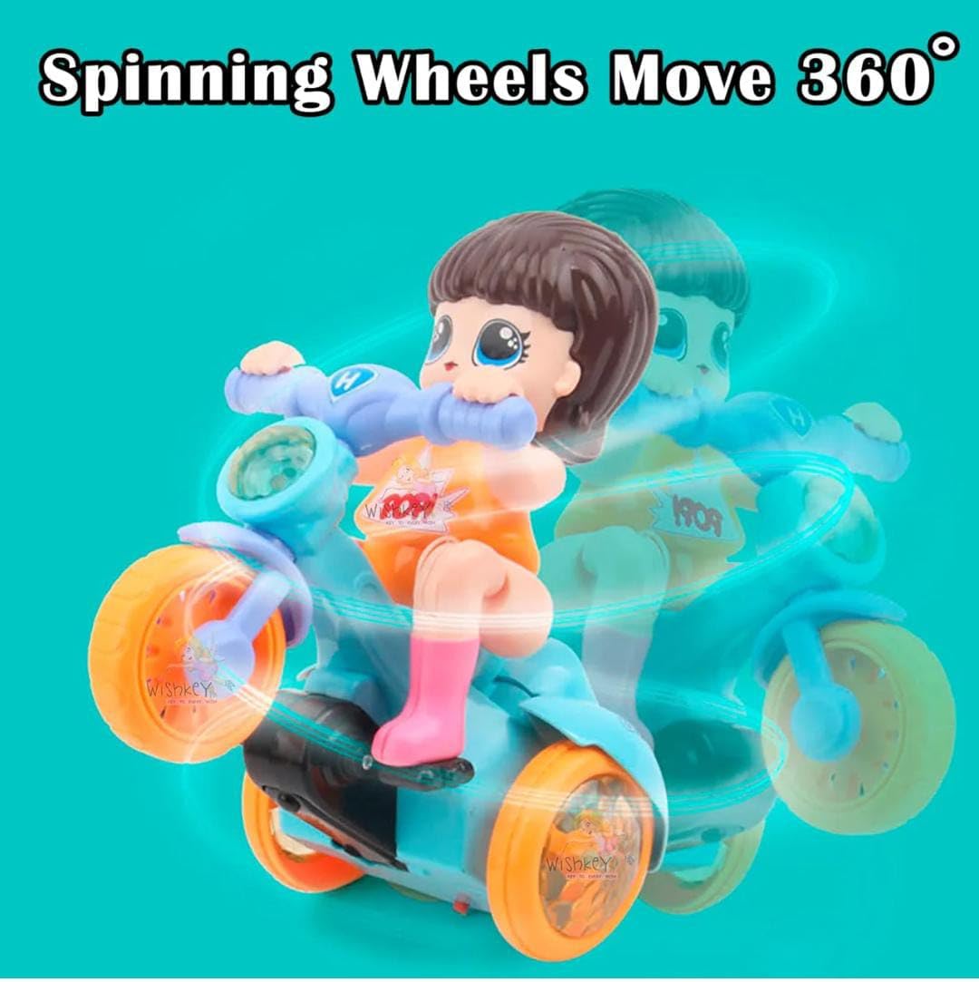 360 Degree Rotating Stunt Electric Tricycle Toy for Kids with Light and Sound