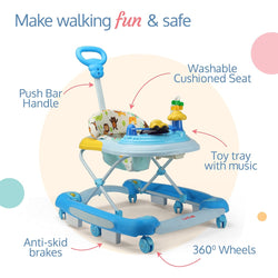 LuvLap Comfy 2-in-1 Baby Walker & Rocker with Parental Push Handle, Anti Fall, Anti Skid Mechanism, Height Adjustable with Light, Rattle & Musical Toys, Cushioned Walker for Baby