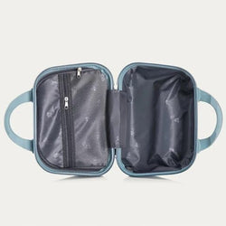 Portable light blue kids travel makeup bag, ideal for little ones to carry their beauty essentials for vacations and sleepovers. www.usmile.toys
