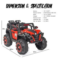 Red and black Battery Operated 4x4 Jeep ride-on toy for kids, featuring realistic lights, mu www.usmile.toys 