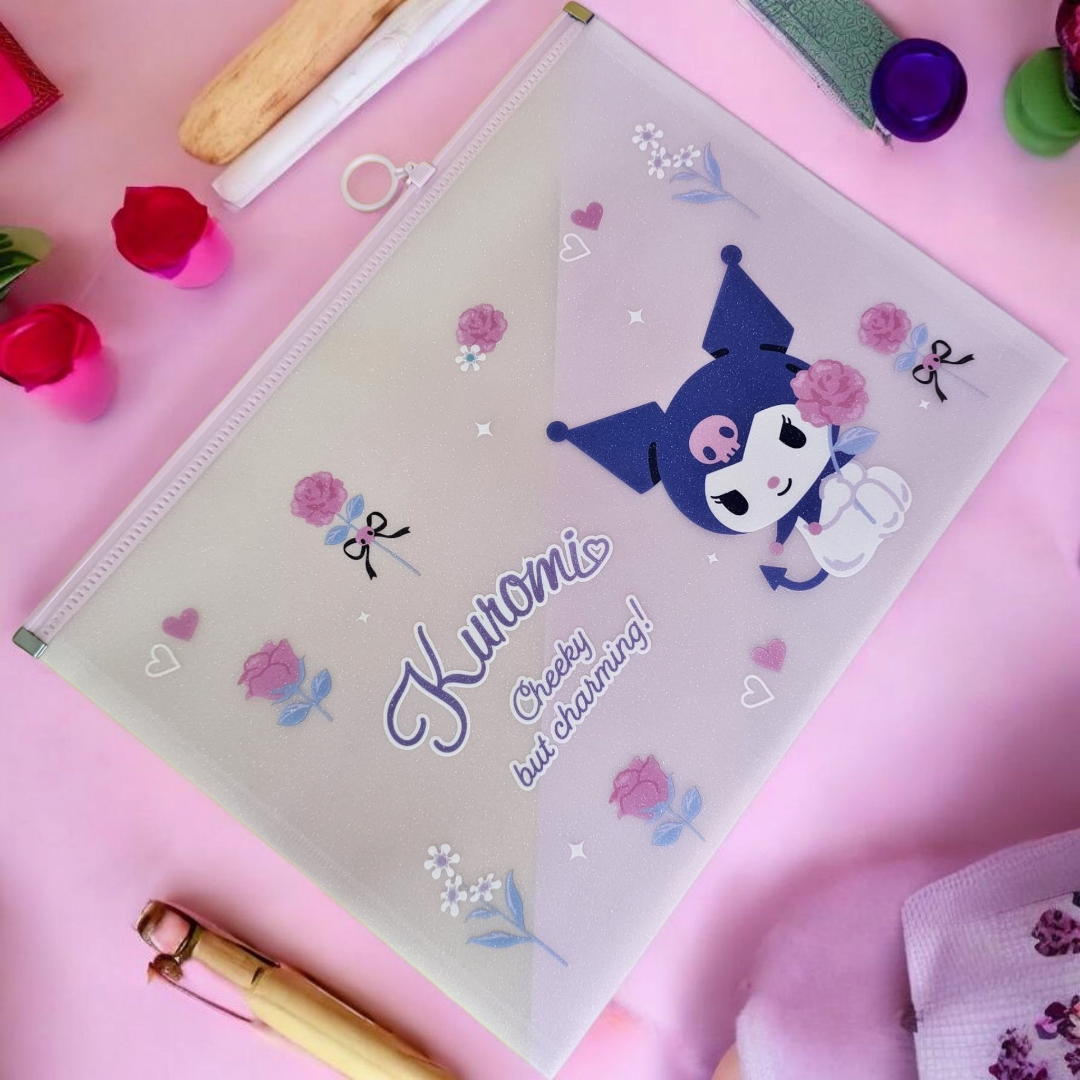 Kuromi Transparent Zipper Pouch – Cute Sanrio-themed stationery bag with floral design, perfect for kids' return gifts. Best kids' return gift online with free delivery across India 2