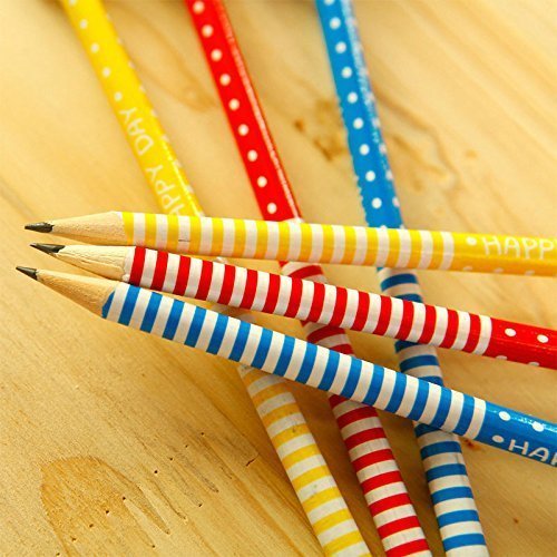  printed pencils for kids with assorted animal and character erasers including frog, lion, bird, rabbit, butterfly, and bear. Perfect stationery for school and creative play from usmile.toys. www.usmile.toys 