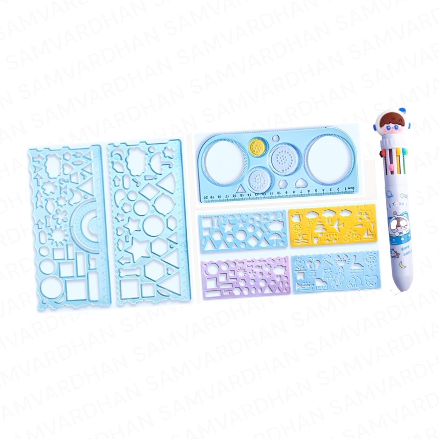 Multicolor Drawing Stencil and Ruler Kit: Contains animal, geometric, and cartoon rulers plus a 10-color pen.
www.usmile.toys