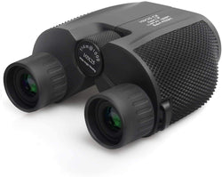 Gray binoculars with brand logo on a white background