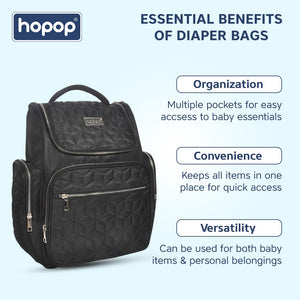 Versatile black maternity backpack, offering ample storage and easy access for busy parents on the go. www.usmile.toys