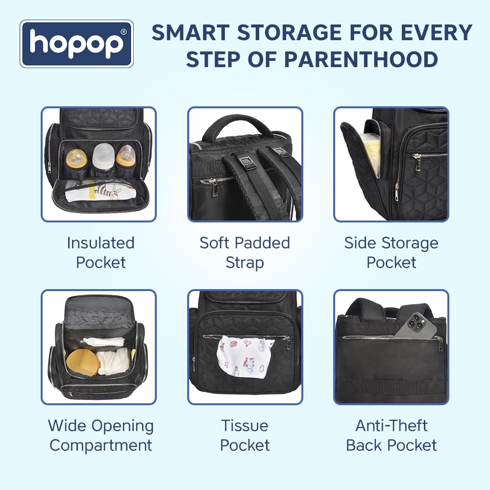 ersatile black maternity backpack, offering ample storage and easy access for busy parents on the go. www.usmile.toys