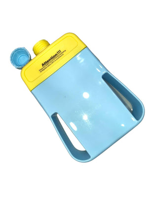 Yellow kids lunch box and matching blue and yellow water bottle combo. www.usmile.toys