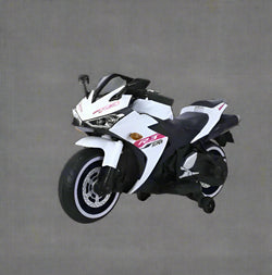 Usmile Toys white Kids Toy Ninja Bike, 12V battery operated electric ride-on motorcycle for children with pink accents WWW.USMILE.TOYS
