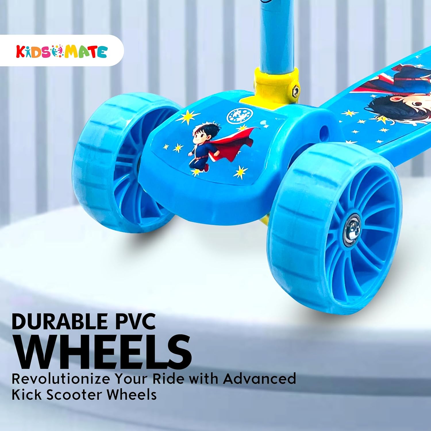 Kidsmate Rider Pro Kick Scooter, blue, 3-wheel LED, 2-12 years. Usmile Toys." www.usmile.toys