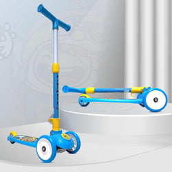 Kidsmate Leo Kick Scooter in black, designed for kids with 3 adjustable height settings, broad PVC wheels, and a reliable rare brake. Its foldable design makes storage and transport easy." www.usmile.toys