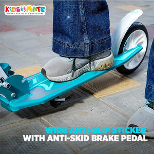 Kidsmate StreetJet Kick Scooter for children and adults aged 6 and up, in a stylish white and teal color. This versatile scooter offers a comfortable ride for both daily commutes and recreational use." www.usmile.toys