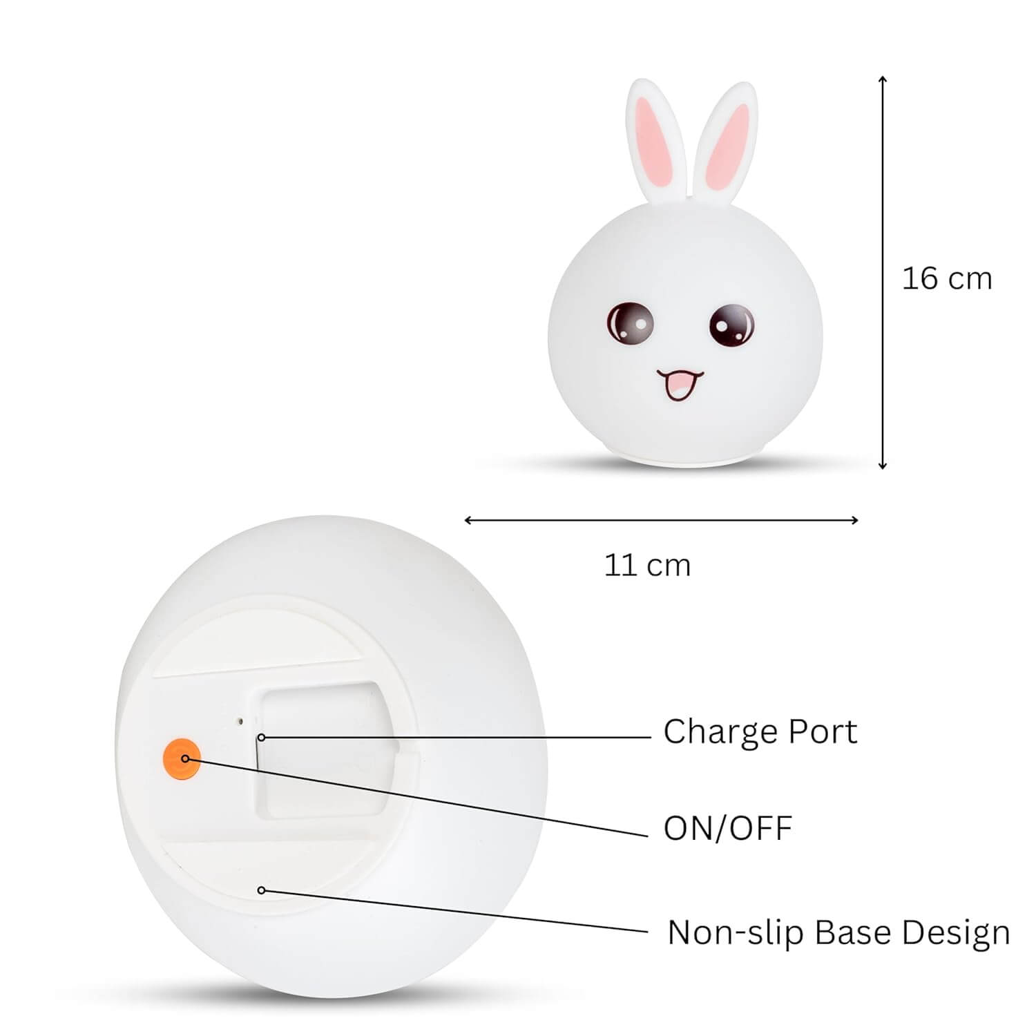 Soft touch silicone rabbit night lamp, offering a gentle and calming glow for children's bedrooms or a playful touch for adult spaces. This adorable LED bunny light is ideal for comforting sleep and ambient lighting. www.usmile.com
