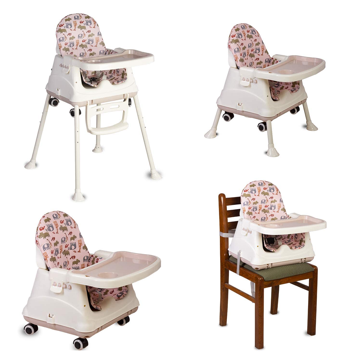 LuvLap 4-in-1 baby high chair and booster seat with wheels and cushion, 6 months to 3 years. www.usmile.toys