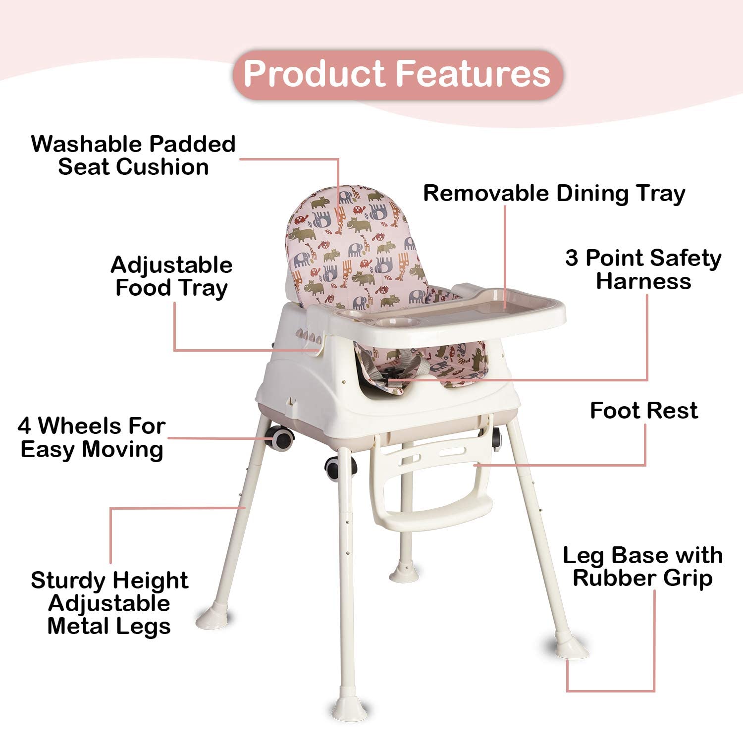 LuvLap 4-in-1 baby high chair and booster seat with wheels and cushion, 6 months to 3 years. www.usmile.toys