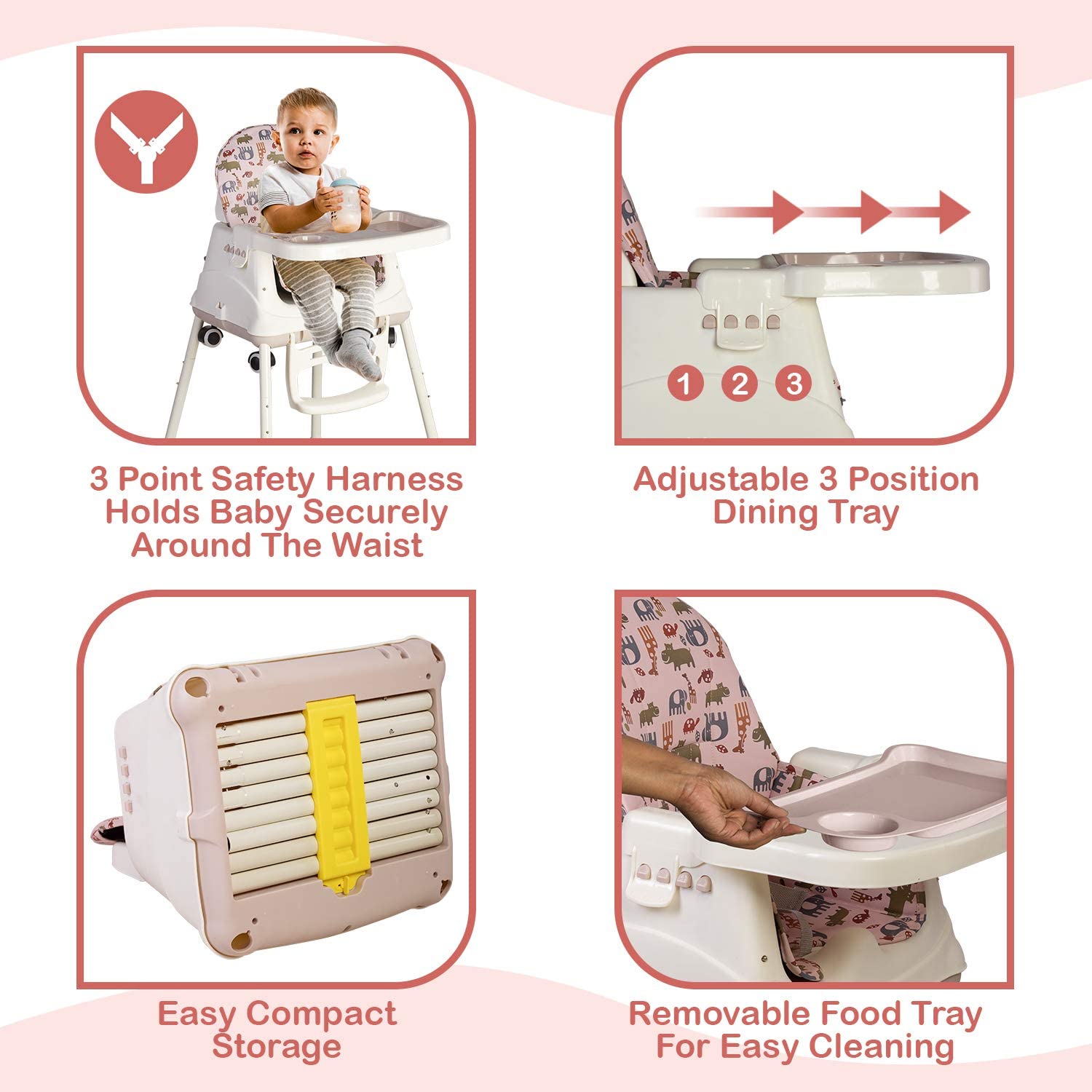 LuvLap 4-in-1 baby high chair and booster seat with wheels and cushion, 6 months to 3 years. www.usmile.toys