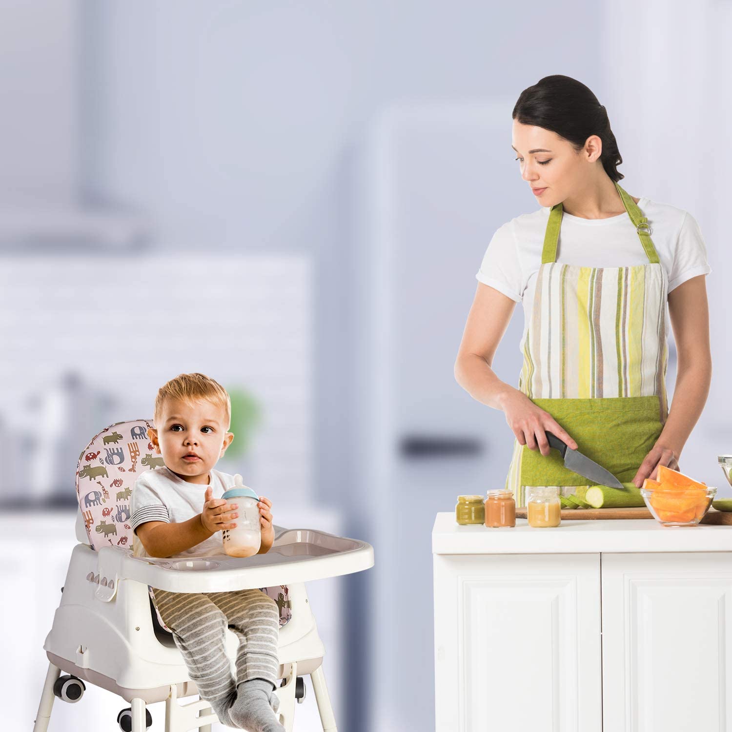 LuvLap 4-in-1 baby high chair and booster seat with wheels and cushion, 6 months to 3 years. www.usmile.toys