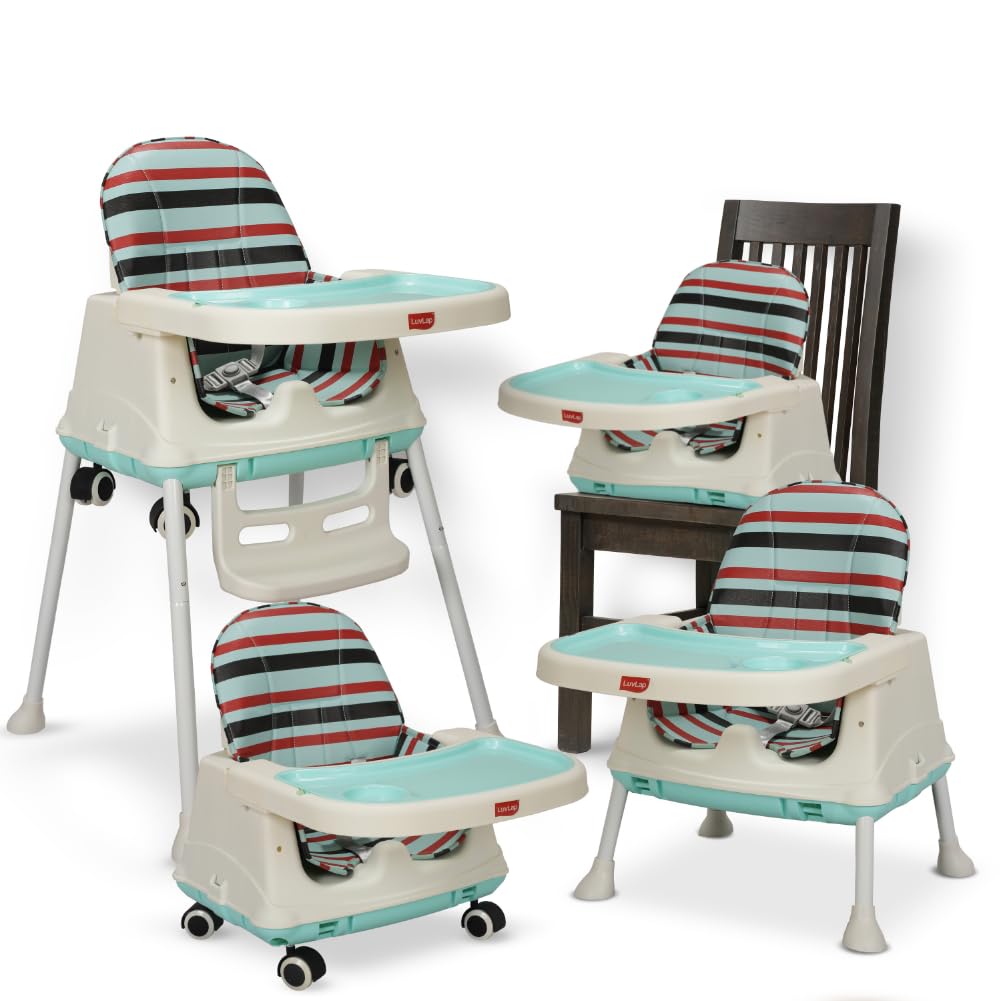 LuvLap multifunctional high chair for baby and kids, offering 4-in-1 use with 3 height adjustments, removable cushion, and wheels. Perfect for toddler feeding from 6 months to 3 years. www.usmile.toys