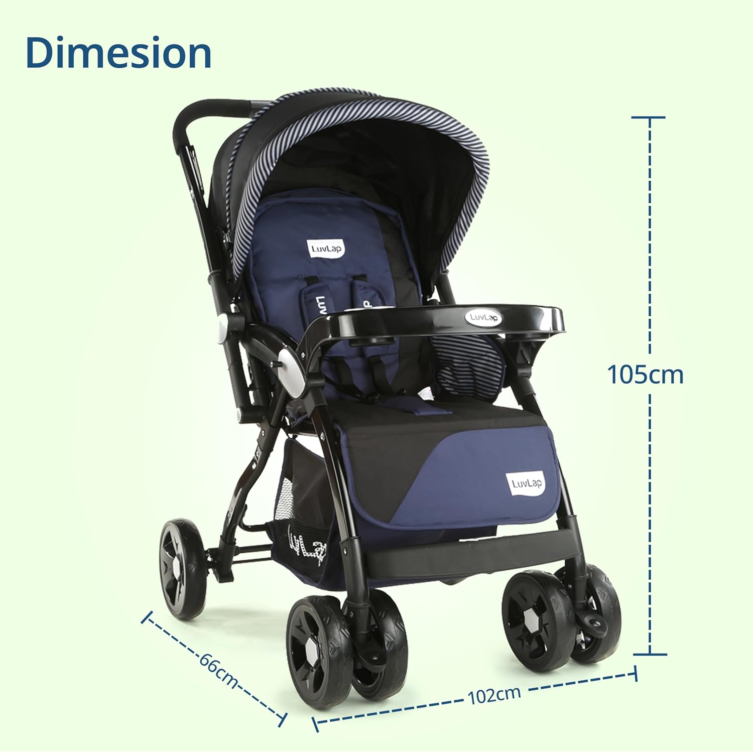 LuvLap Galaxy navy blue baby stroller with 5-point safety harness. www.usmile.toys