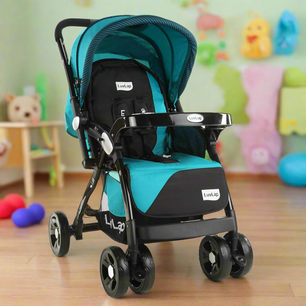 LuvLap Galaxy navy blue baby stroller with 5-point safety harness. www.usmile.toys
