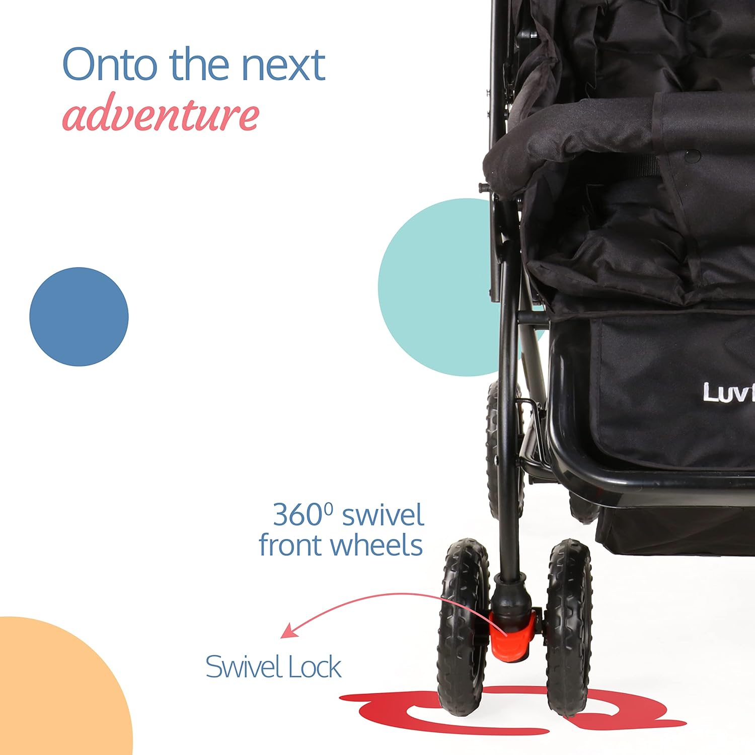 LuvLap Starshine Baby Stroller in black, featuring a canopy, padded seat, and storage basket. A comfortable and safe pram for infants and toddlers on usmile.toys. www.usmile.toys