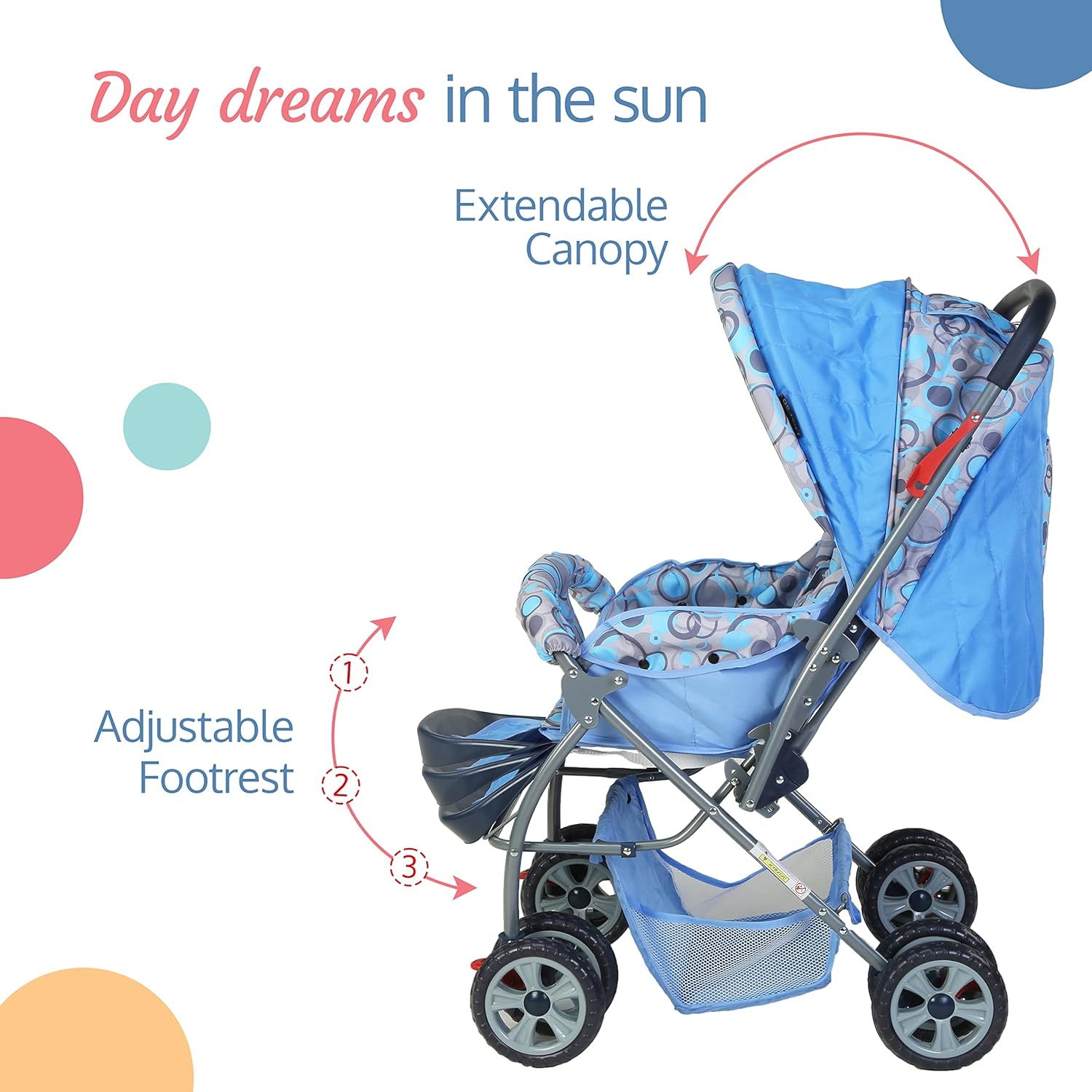LuvLap Starshine Baby Stroller in black, featuring a canopy, padded seat, and storage basket. A comfortable and safe pram for infants and toddlers on usmile.toys. www.usmile.toys
