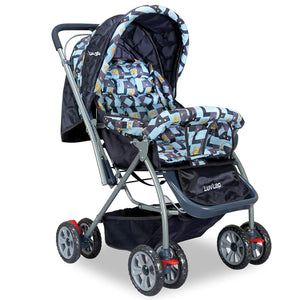  Black LuvLap Starshine baby pram with an adjustable canopy for sun protection, comfortable padded seating, and convenient storage, ideal for everyday use. www.usmile.toys
