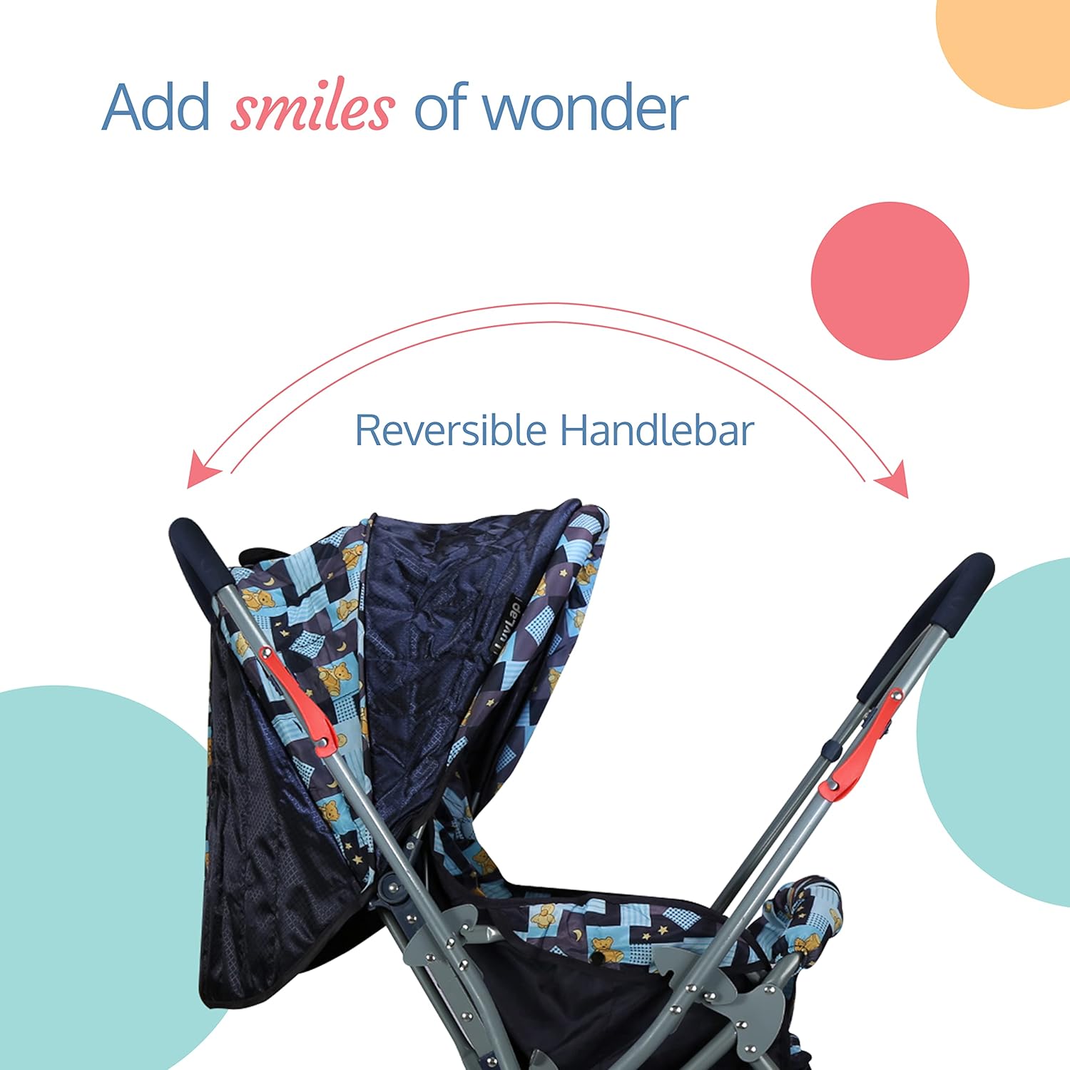Black LuvLap Starshine baby pram with an adjustable canopy for sun protection, comfortable padded seating, and convenient storage, ideal for everyday use. www.usmile.toys