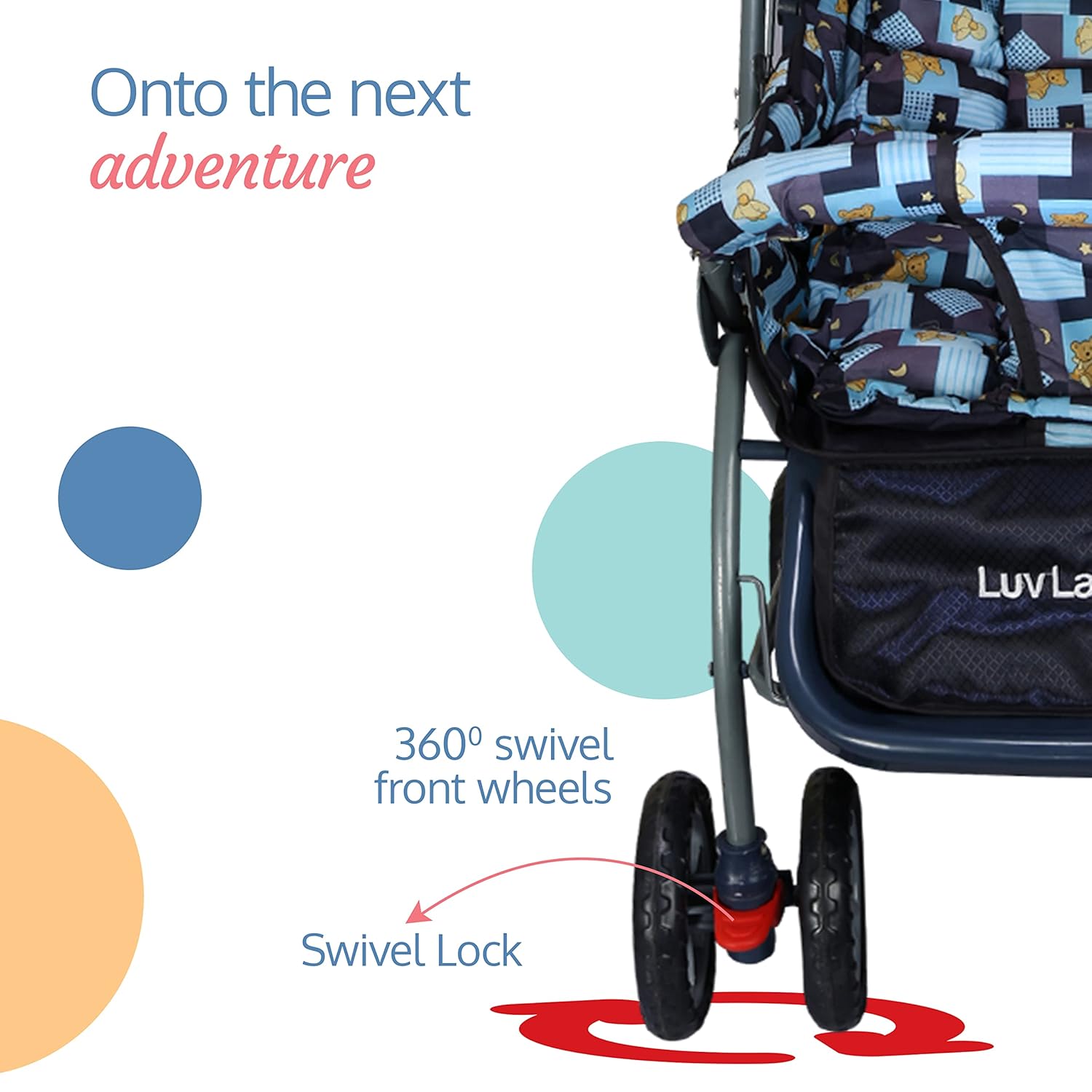 Black LuvLap Starshine baby pram with an adjustable canopy for sun protection, comfortable padded seating, and convenient storage, ideal for everyday use. www.usmile.toys