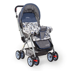 LuvLap Sunshine red and black baby stroller with 5-point safety harness. www,usmile.toys
