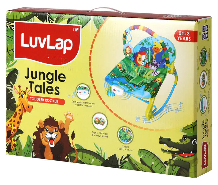 Keep your baby comfortable and entertained with the Luvlap Jungle Tales Toddler Rocker & Bouncer, offering a soothing rocking motion and engaging jungle-themed toys for development. Available at uSmile.toys." www.usmile.toys