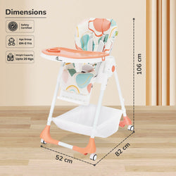 White and grey Marshmallow Lite baby high chair with 6 adjustable height levels, comfortable and secure for infant feeding, featuring a playful bear motif. www.usmile,toys