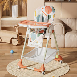 White and grey Marshmallow Lite baby high chair with 6 adjustable height levels, comfortable and secure for infant feeding, featuring a playful bear motif. www.usmile,toys