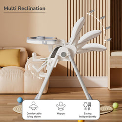 Marshmallow Lite Baby Feeding High Chair for babies, adjustable to 6 levels, with a cute bear design on the backrest and a removable tray. Ideal for baby feeding time on usmile.toys. www.usmile.toys