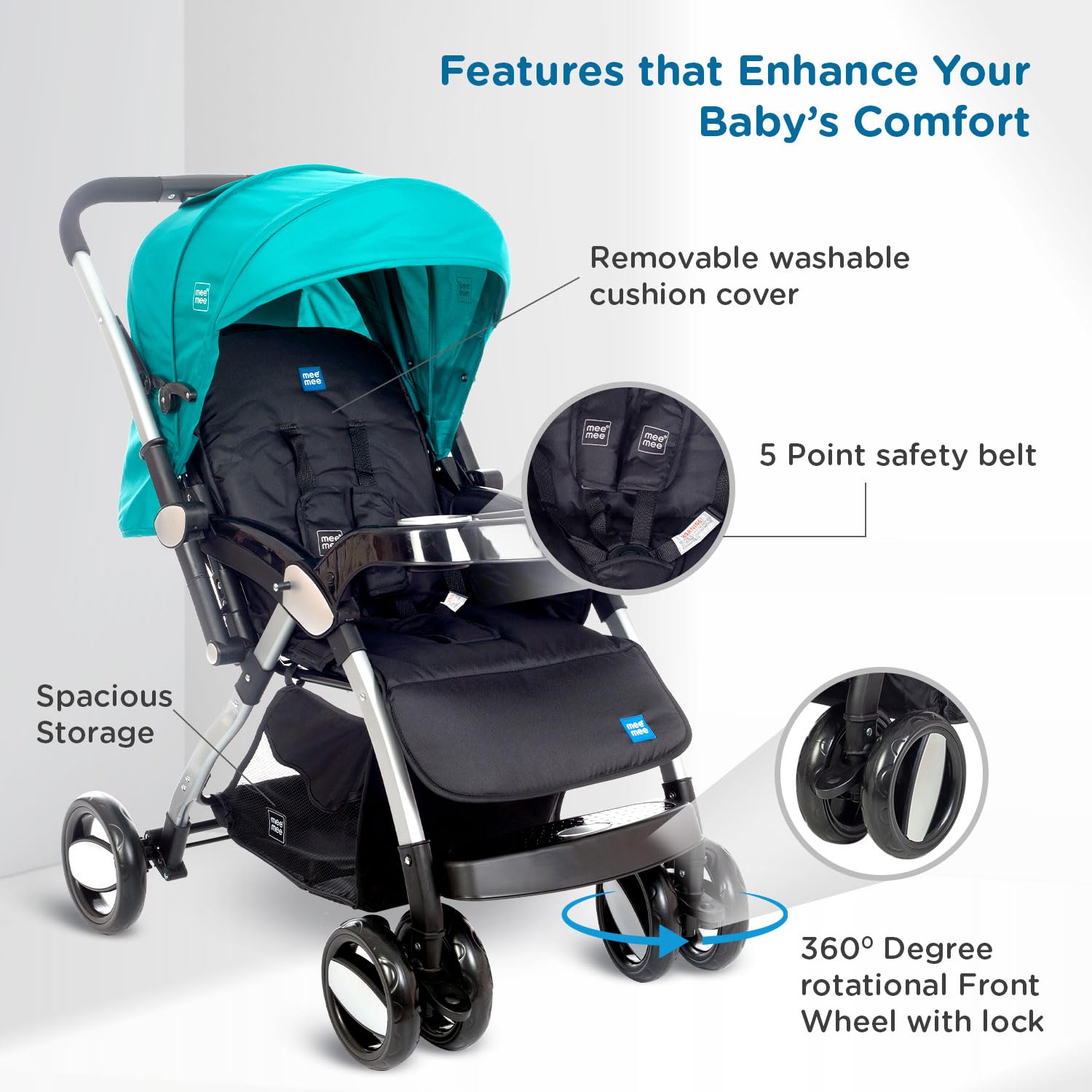Comfortable Mee Mee baby stroller for smooth rides, ensuring safety and convenience for parents and infants. www.usmile.toys