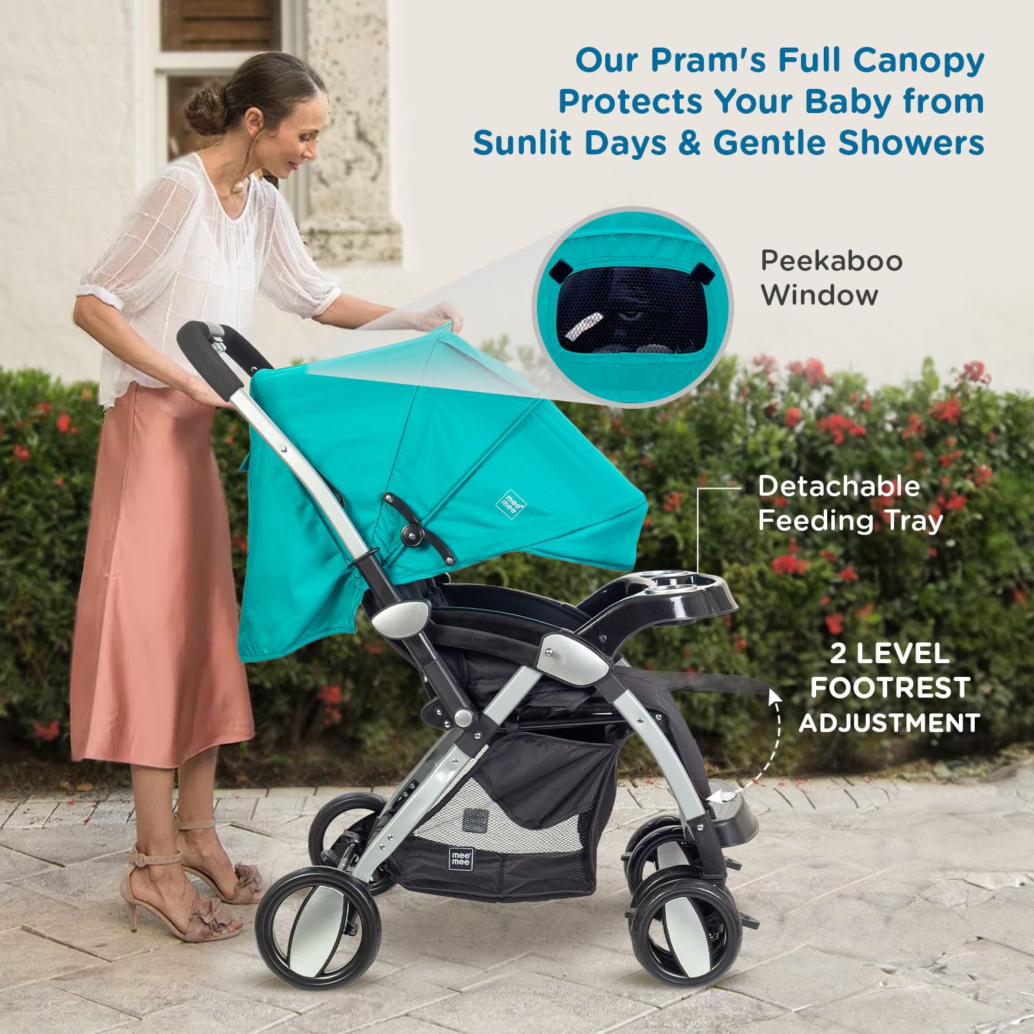 Comfortable Mee Mee baby stroller for smooth rides, ensuring safety and convenience for parents and infants. www.usmile.toys