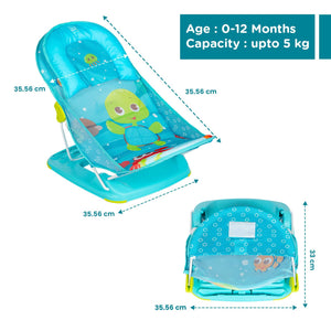 Safe and comfortable baby bathing chair for newborns, making bath time easy and fun with a vibrant turtle design. www.usmile.toys