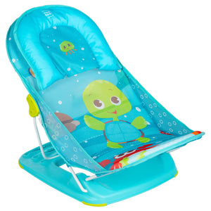 Adjustable Mee Mee baby bath seat with breathable mesh and anti-skid base, featuring a cute green turtle design for infants. www.usmile.toys