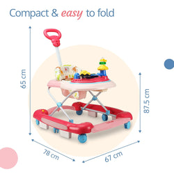 LuvLap Comfy 2-in-1 Baby Walker & Rocker with Parental Push Handle, Anti Fall, Anti Skid Mechanism, Height Adjustable with Light, Rattle & Musical Toys, Cushioned Walker for Baby