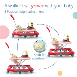 LuvLap Comfy 2-in-1 Baby Walker & Rocker with Parental Push Handle, Anti Fall, Anti Skid Mechanism, Height Adjustable with Light, Rattle & Musical Toys, Cushioned Walker for Baby