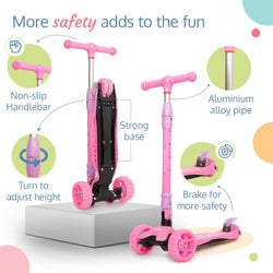 LuvLap Joy Scooter for Kids- Toddler 3-Wheel Kick Scooter with LED Lights